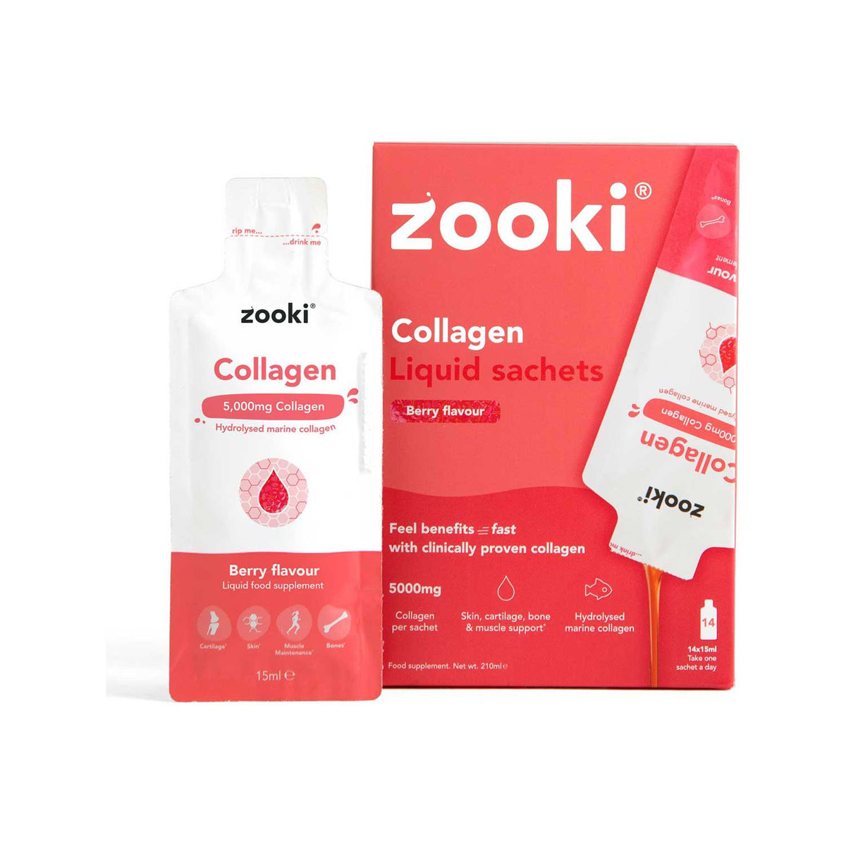 Zooki marine collagen 5000mg berry flavour sachets (British brand)