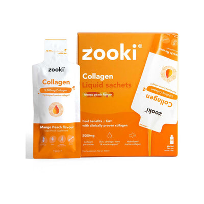 Boots Zooki Marine Collagen 5,000mg Mango Peach Flavour Liquid Supplement Sachets 30x15ml- Buy online at McGrocer
