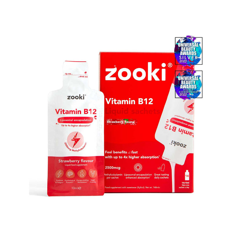 Zooki Vitamin B12 strawberry flavour sachets 14 pack (British brand)