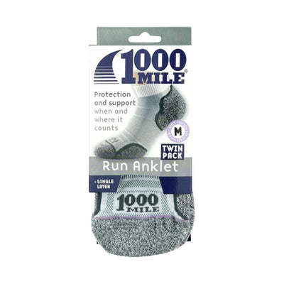 Boots 1000 Mile Run Anklet Single Layer Socks White Grey Large Twin Pack- Buy online at McGrocer
