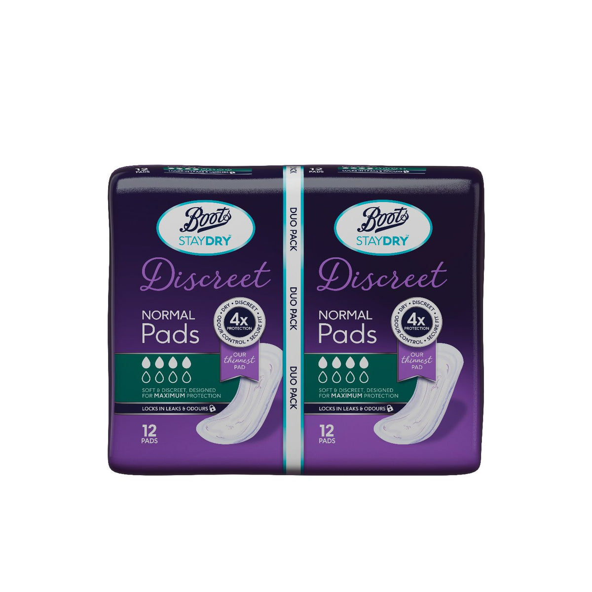 Boots Staydry Discreet Normal Pads duo 24s, imported from the UK