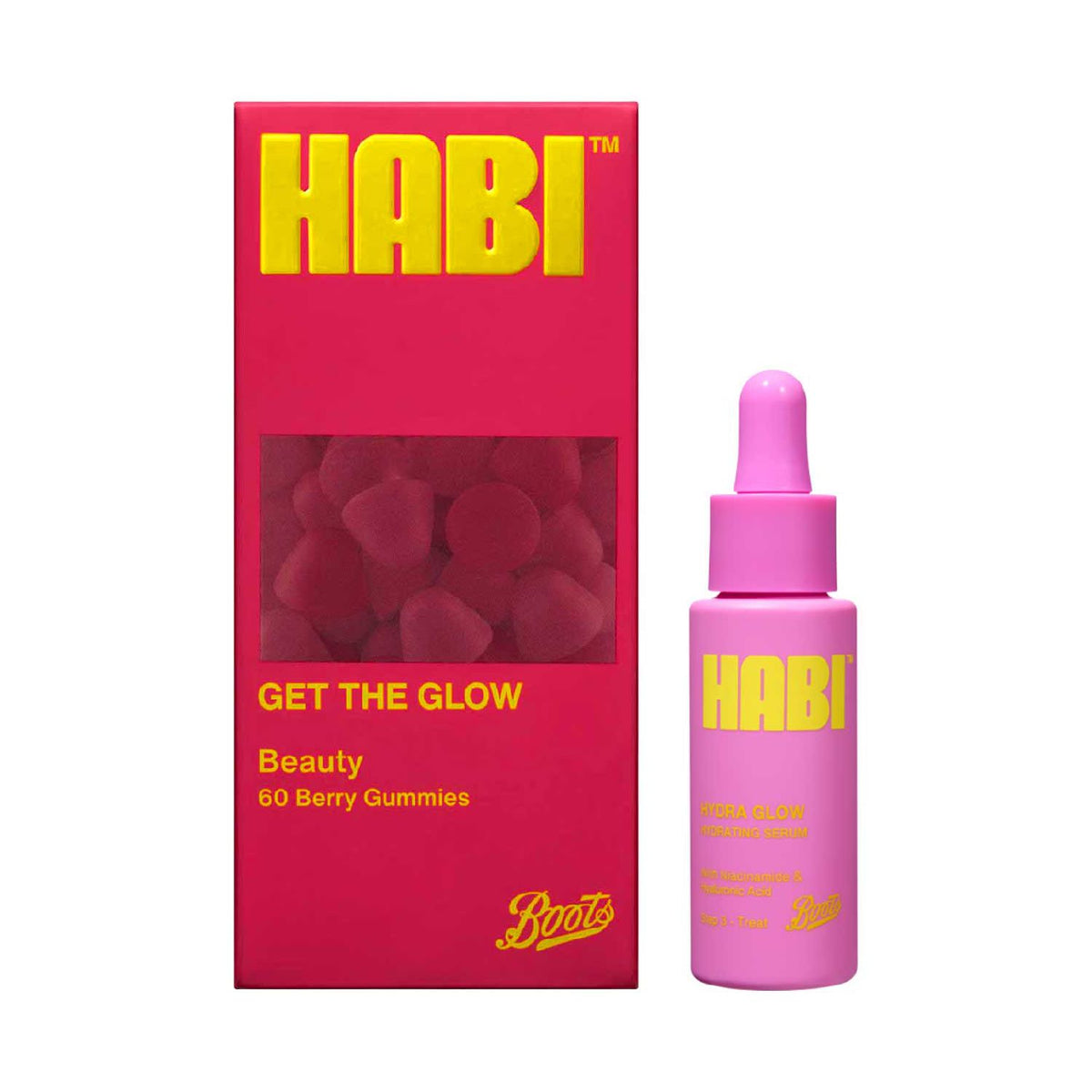 HABI skincare bundle with hydrating serum and beauty gummies (British brand)