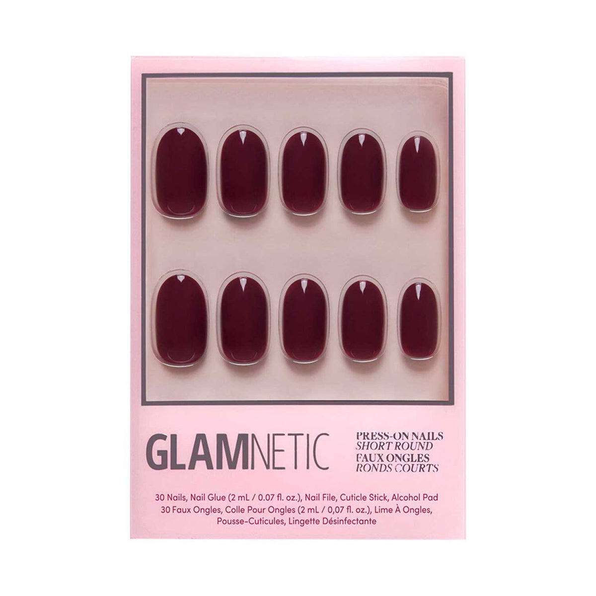 Glamnetic press on nail kit Berry Maroon 30s - British product