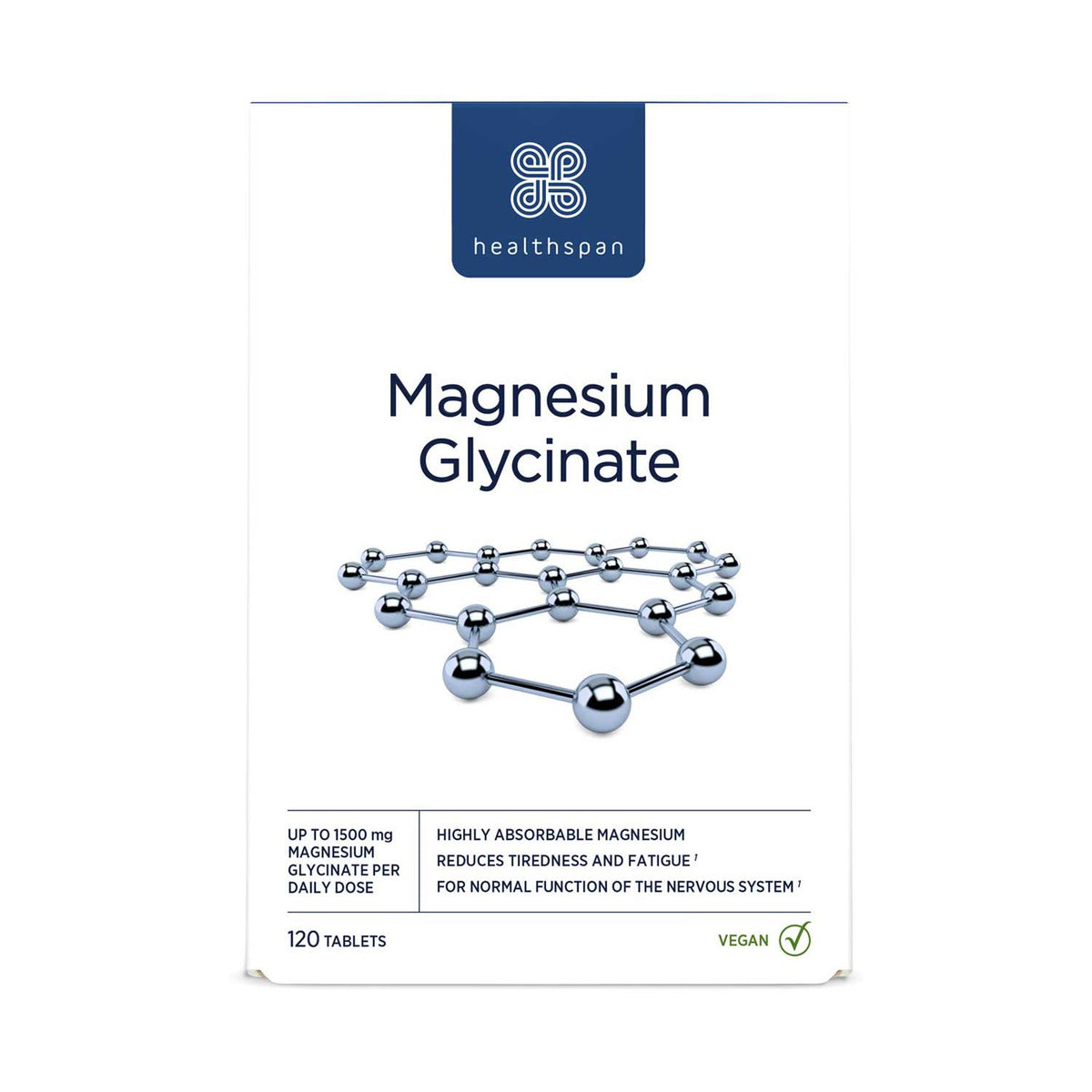Healthspan magnesium glycinate supplement 120 tablets, UK version