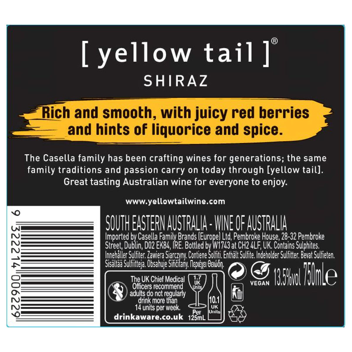 Yellow Tail red wine Shiraz 75cl, UK version
