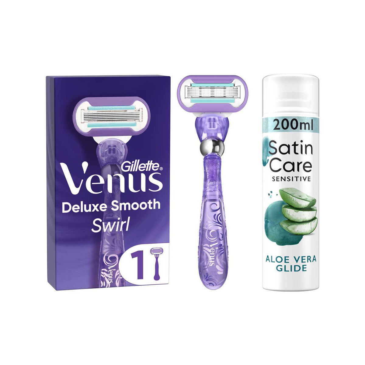 Venus Deluxe Razor and Satin Care Aloe Vera Gel, UK version