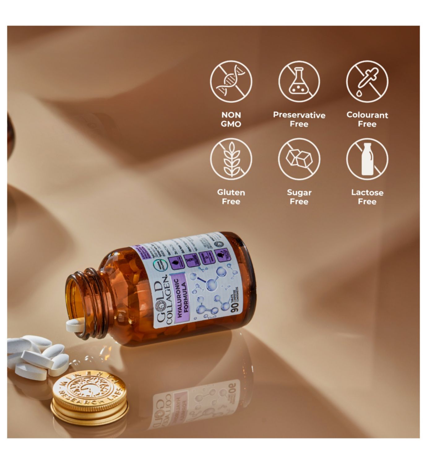 Gold Collagen hyaluronic formula tablets 90 tablets, imported from the UK
