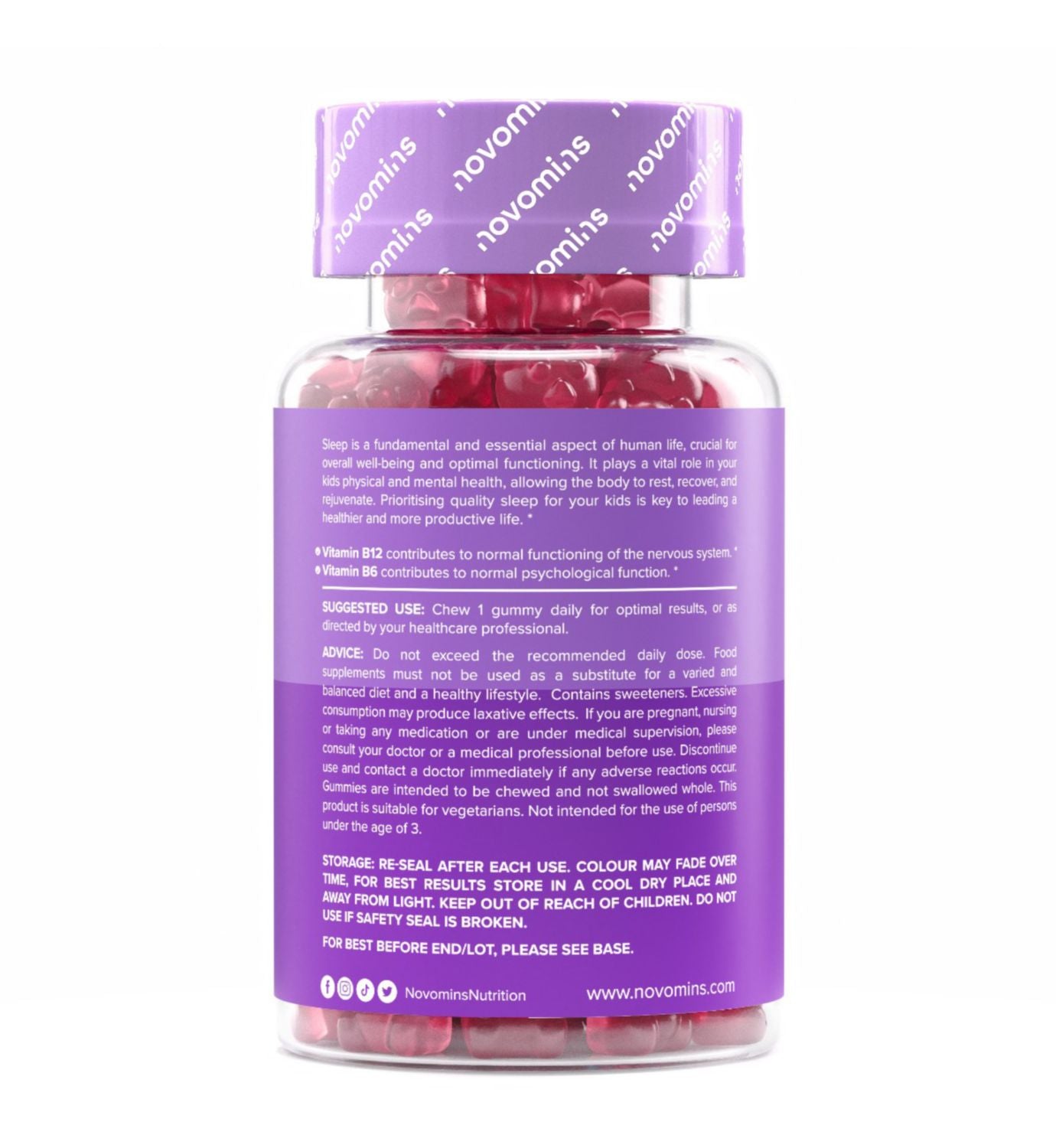 Novomins Kids Night Time Gummies Raspberry 30 gummies, UK version