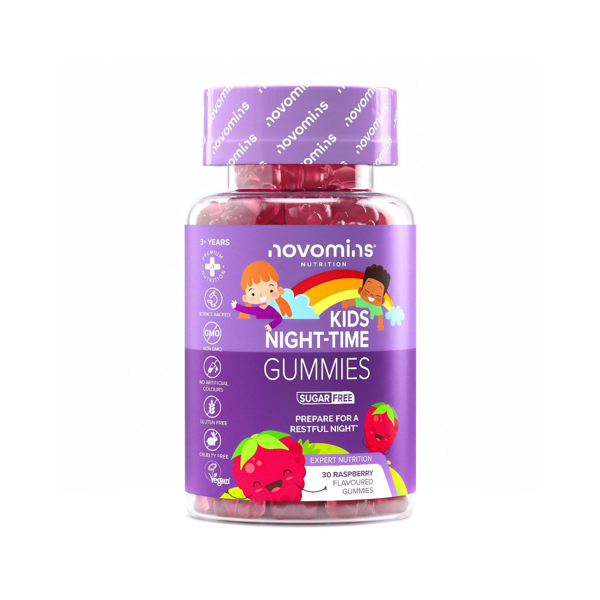 Novomins Kids Night Time Gummies Raspberry 30 gummies, UK version