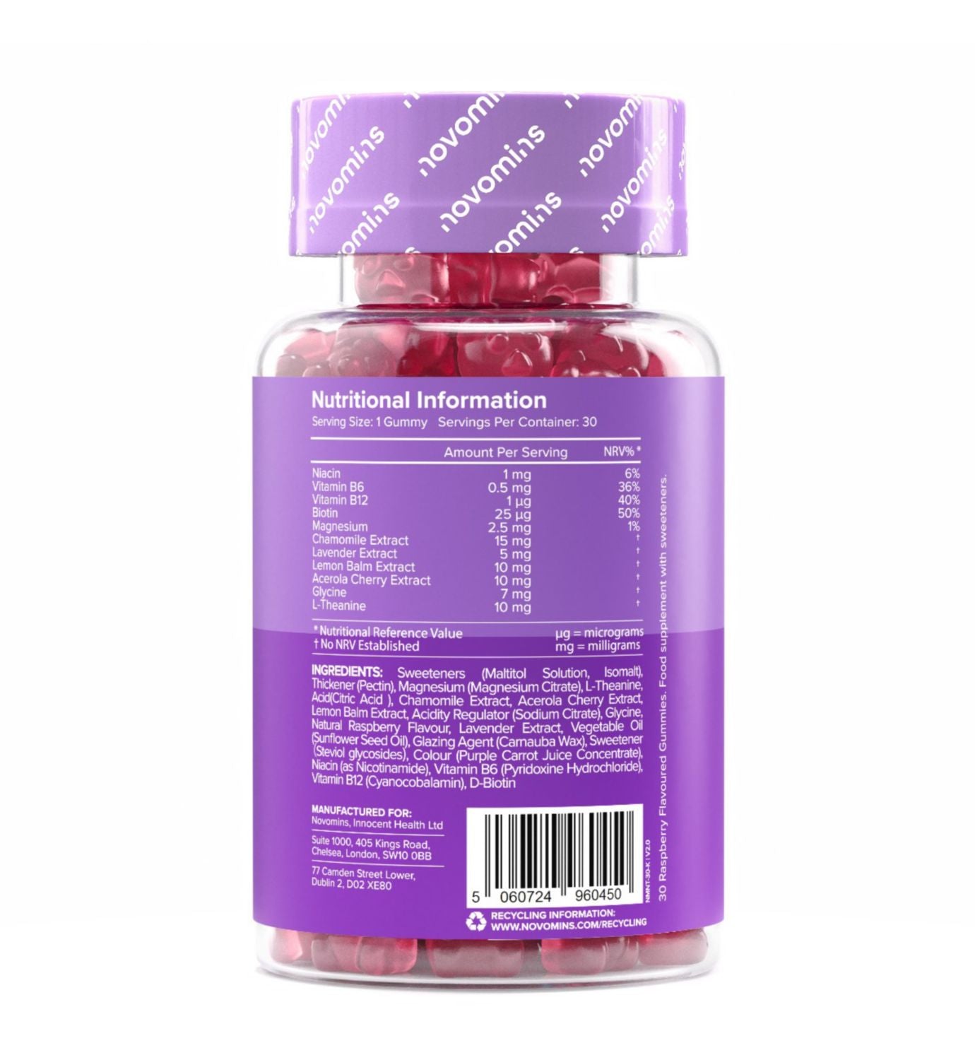 Novomins Kids Night Time Gummies Raspberry 30 gummies, UK version