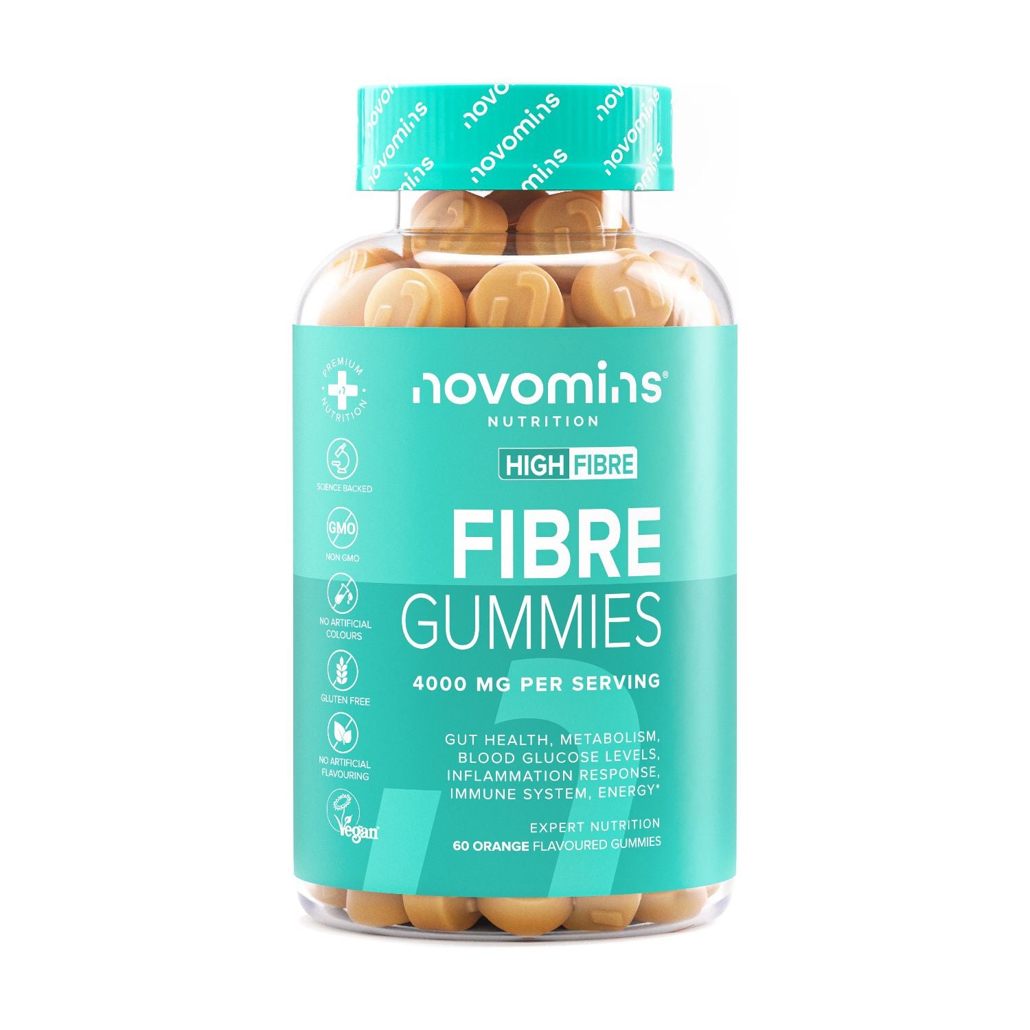 Novomins fibre gummies orange flavour 60 gummies (British brand)