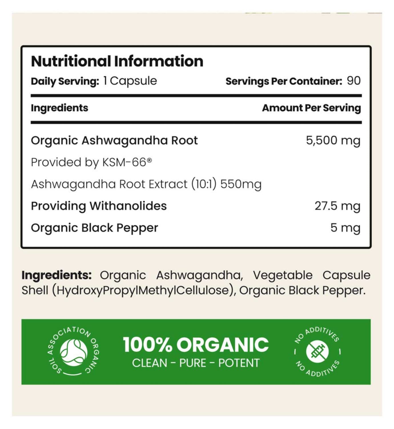 Vitabright organic ashwagandha KSM-66 5500mg capsules (British brand)
