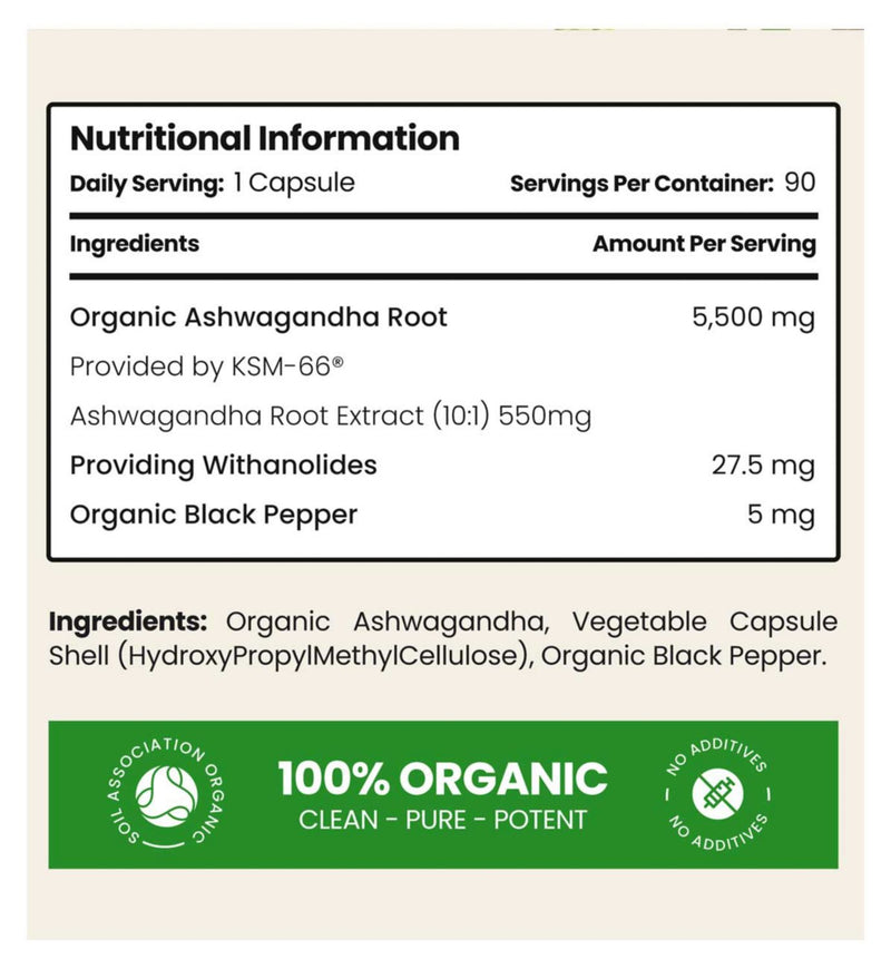 Vitabright organic ashwagandha KSM-66 5500mg capsules (British brand)