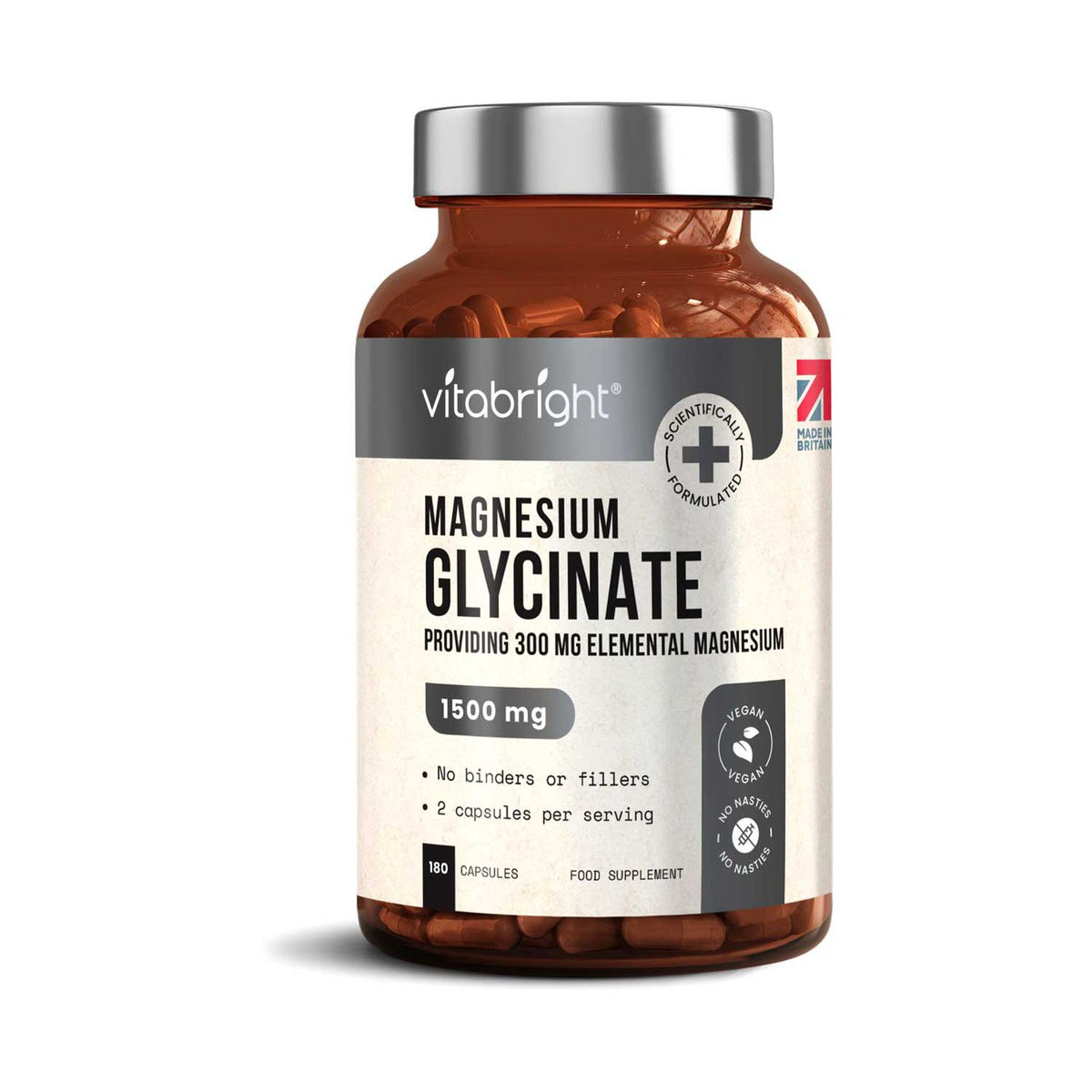 Vitabright Magnesium Glycinate 180 capsules (British brand)