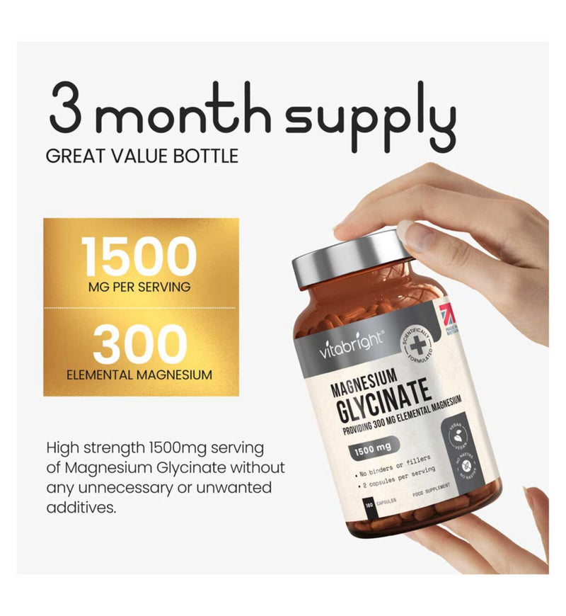 Vitabright Magnesium Glycinate 180 capsules (British brand)