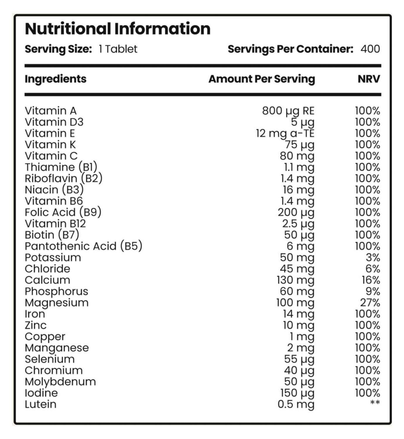 Vitabright multivitamins 400 tablets - imported from the UK