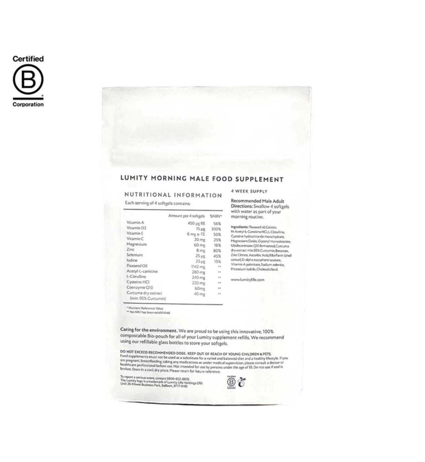 Lumity male morning and night supplement refill pouches (British brand)