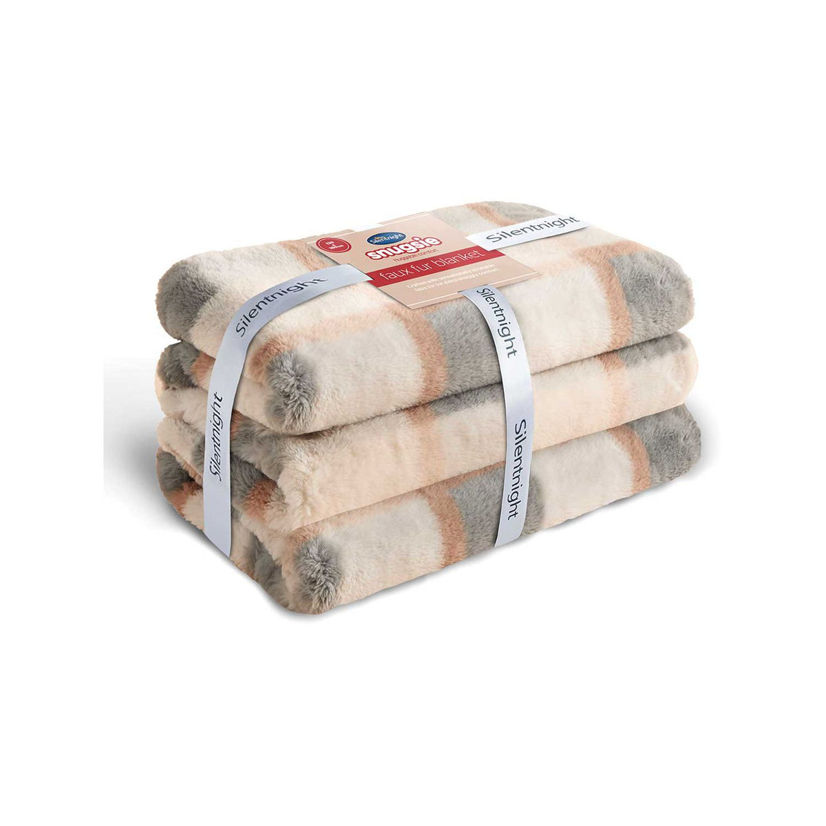 Silentnight Snugsie faux fur blanket natural check, imported from the UK