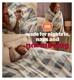 Silentnight Snugsie faux fur blanket natural check, imported from the UK