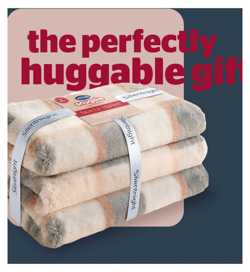 Silentnight Snugsie faux fur blanket natural check, imported from the UK