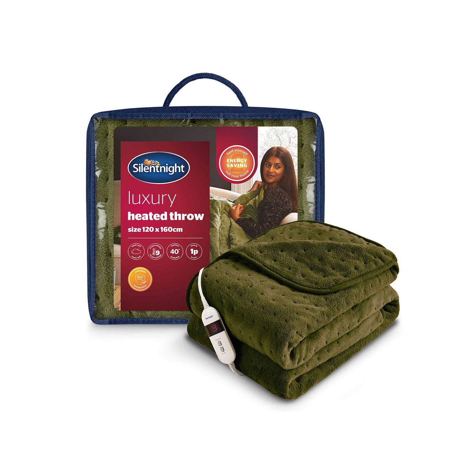 Silentnight heated throw 9 heat settings olive green (British brand)