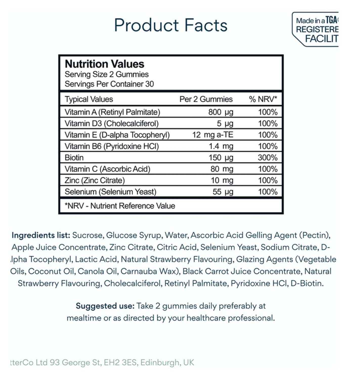 Bettervits Hair Skin And Nails Gummies 60 Gummies - British product