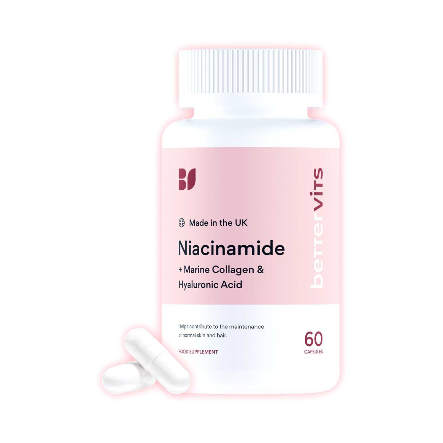 Bettervits Niacinamide Capsules 60 capsules, imported from the UK