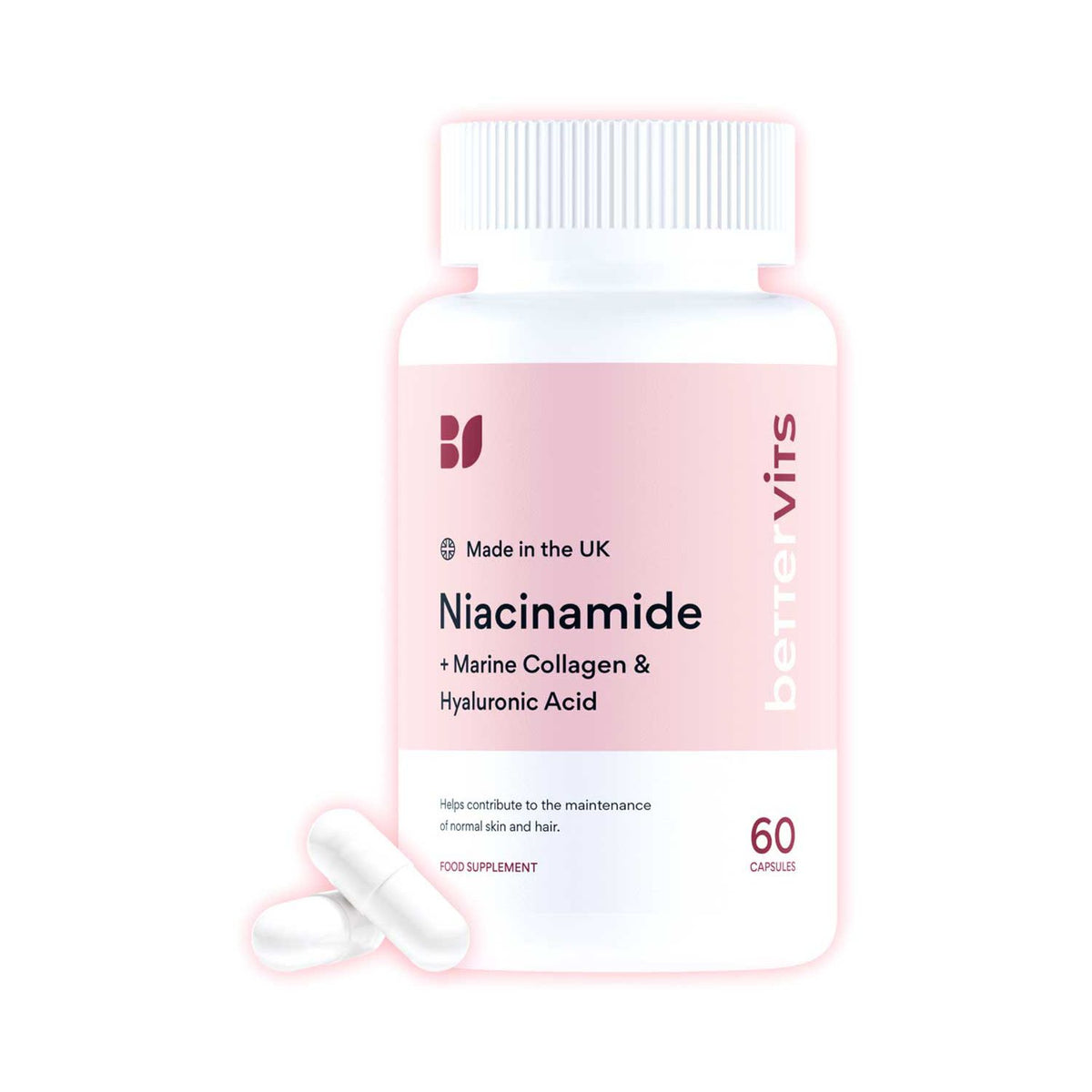 Bettervits Niacinamide Capsules 60 capsules, imported from the UK