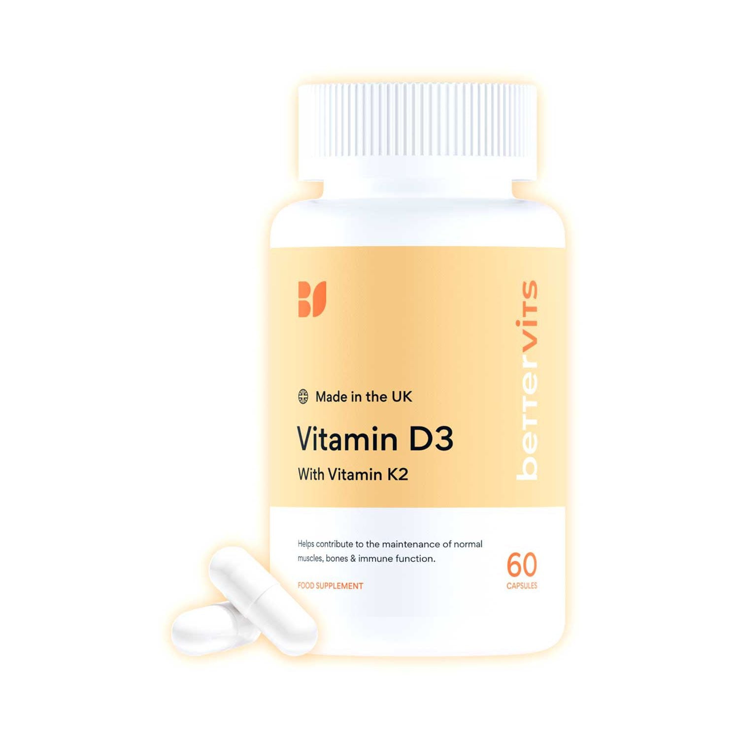 Bettervits Vitamin D3 60 capsules, imported from the UK