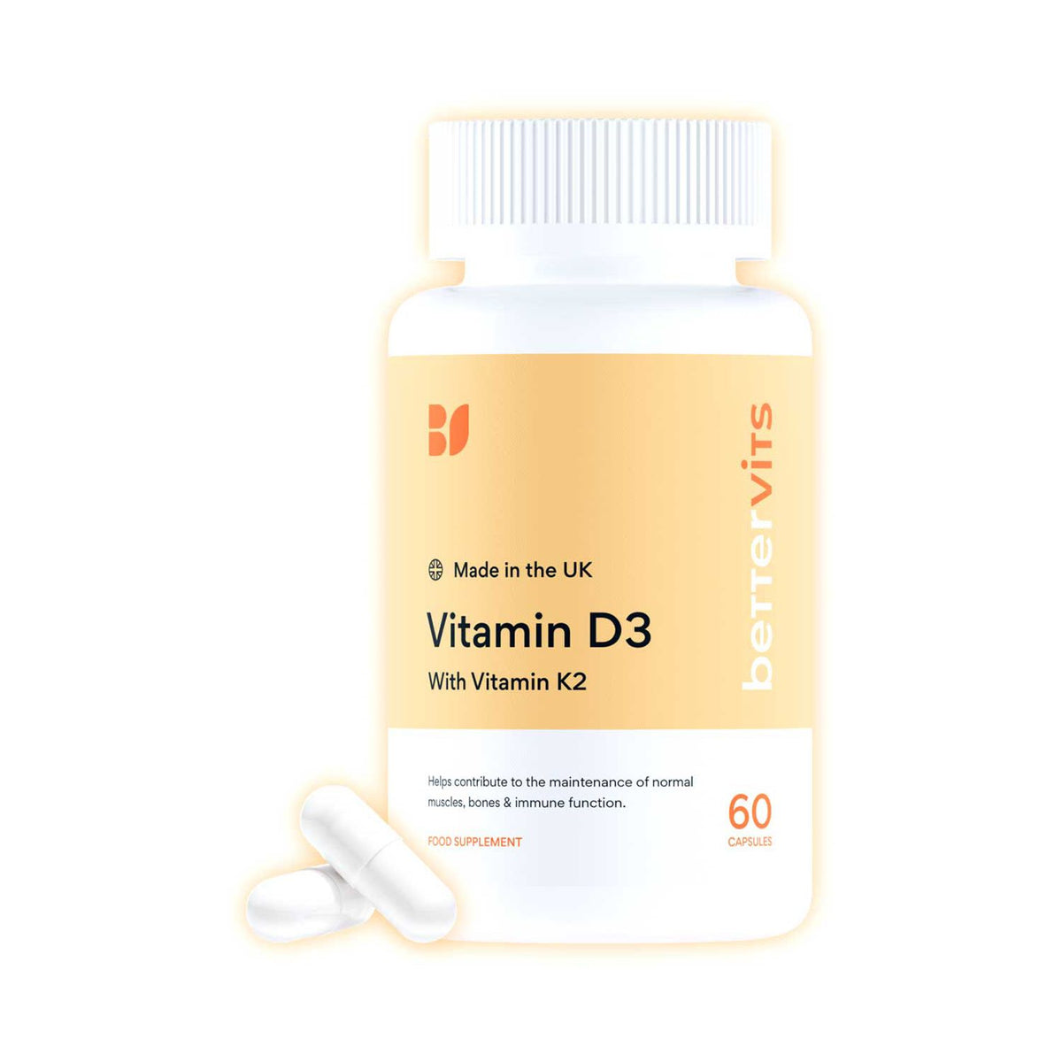 Bettervits Vitamin D3 60 capsules, imported from the UK