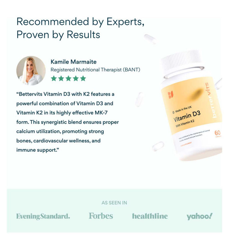 Bettervits Vitamin D3 60 capsules, imported from the UK