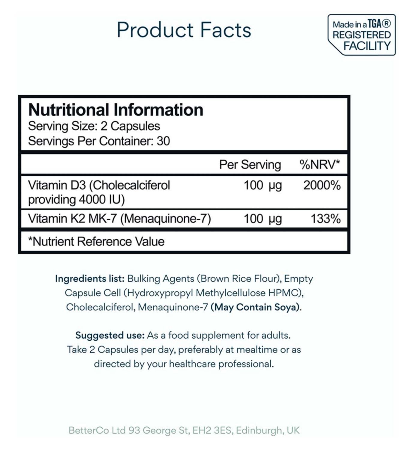 Bettervits Vitamin D3 60 capsules, imported from the UK