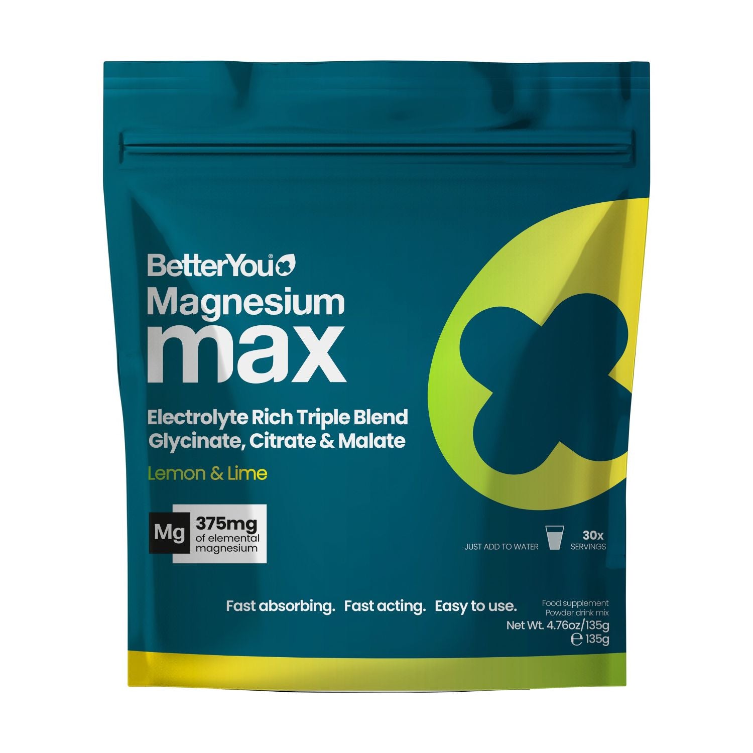 BetterYou magnesium supplement powder Lemon and Lime 135g, imported from the UK