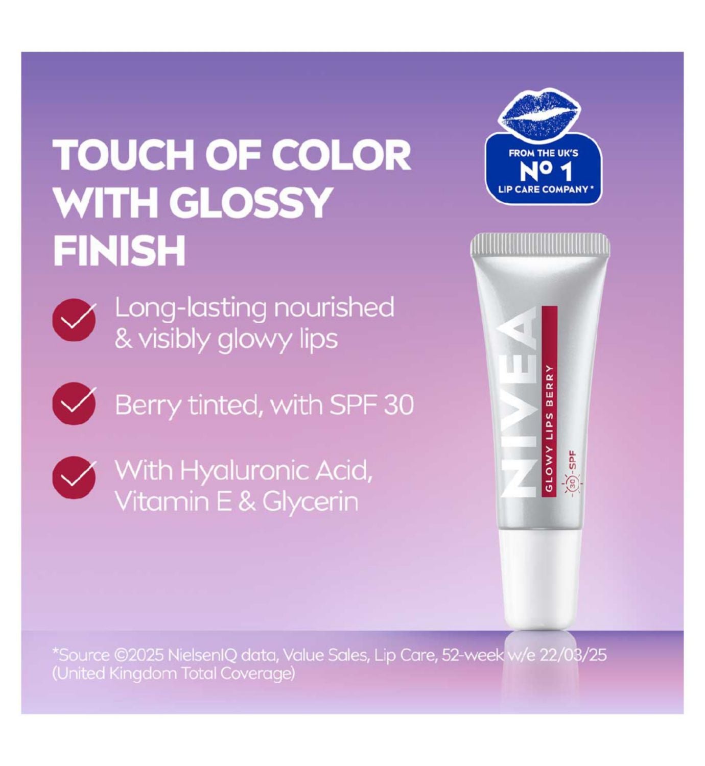 NIVEA Glowy Lips Berry lip balm tube 10ml, UK version