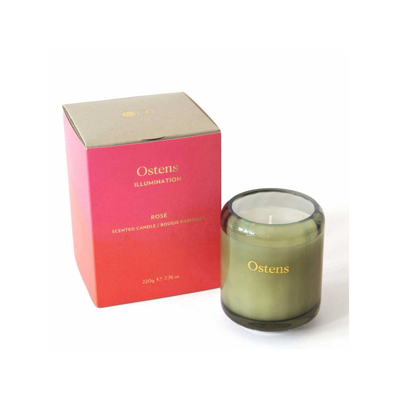 Ostens rose candle 220g with scalloped glass, imported from the UK
