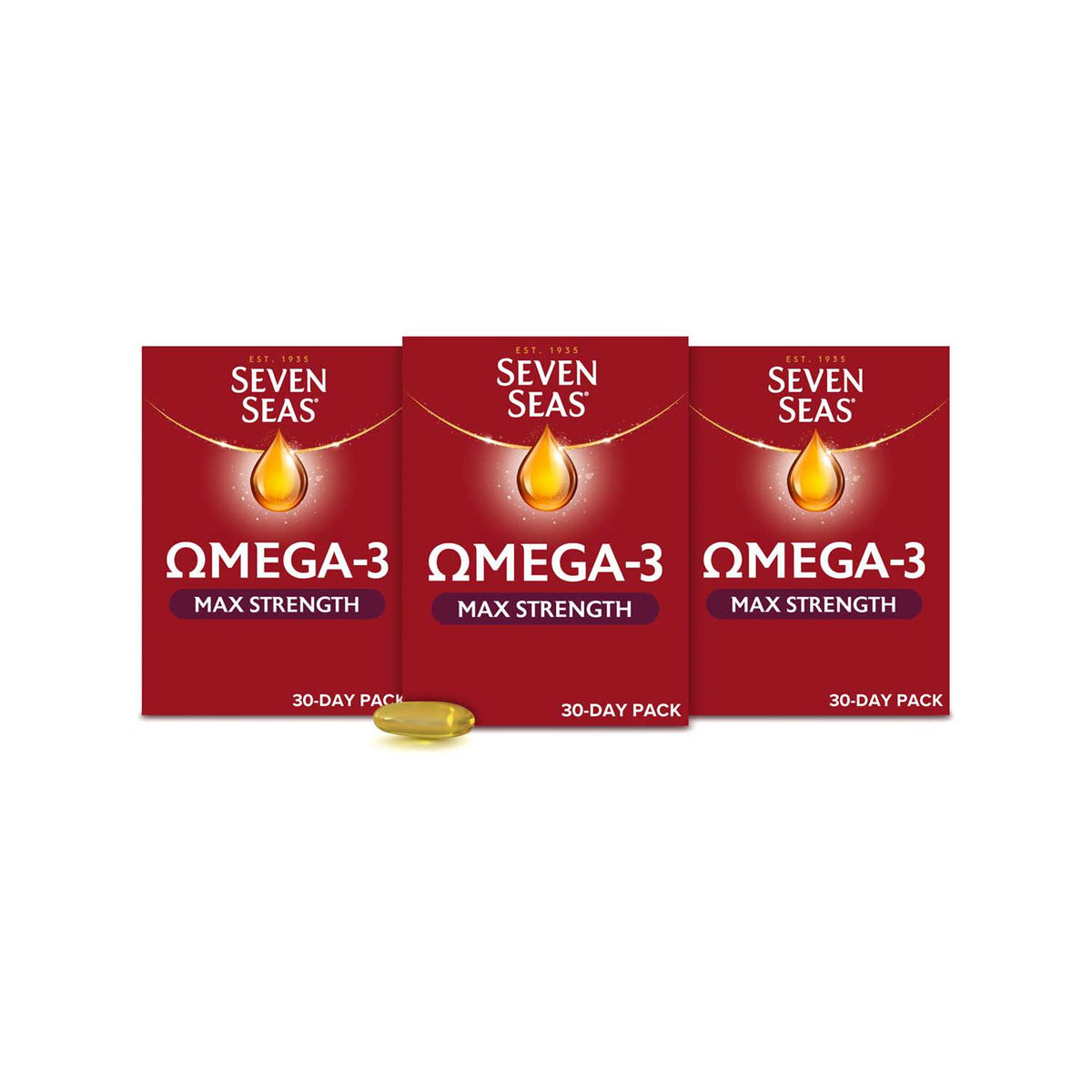 Seven Seas Omega-3 Vitamin D max strength supplement 90 capsules, imported from the UK