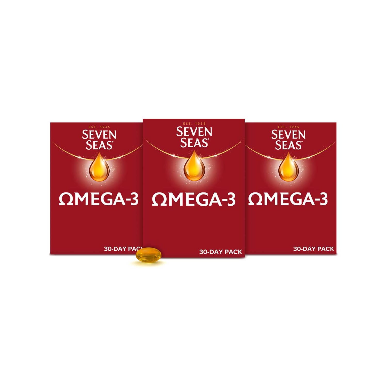 Seven Seas Omega-3 fish oil and vitamin D supplements bundle, imported from the UK