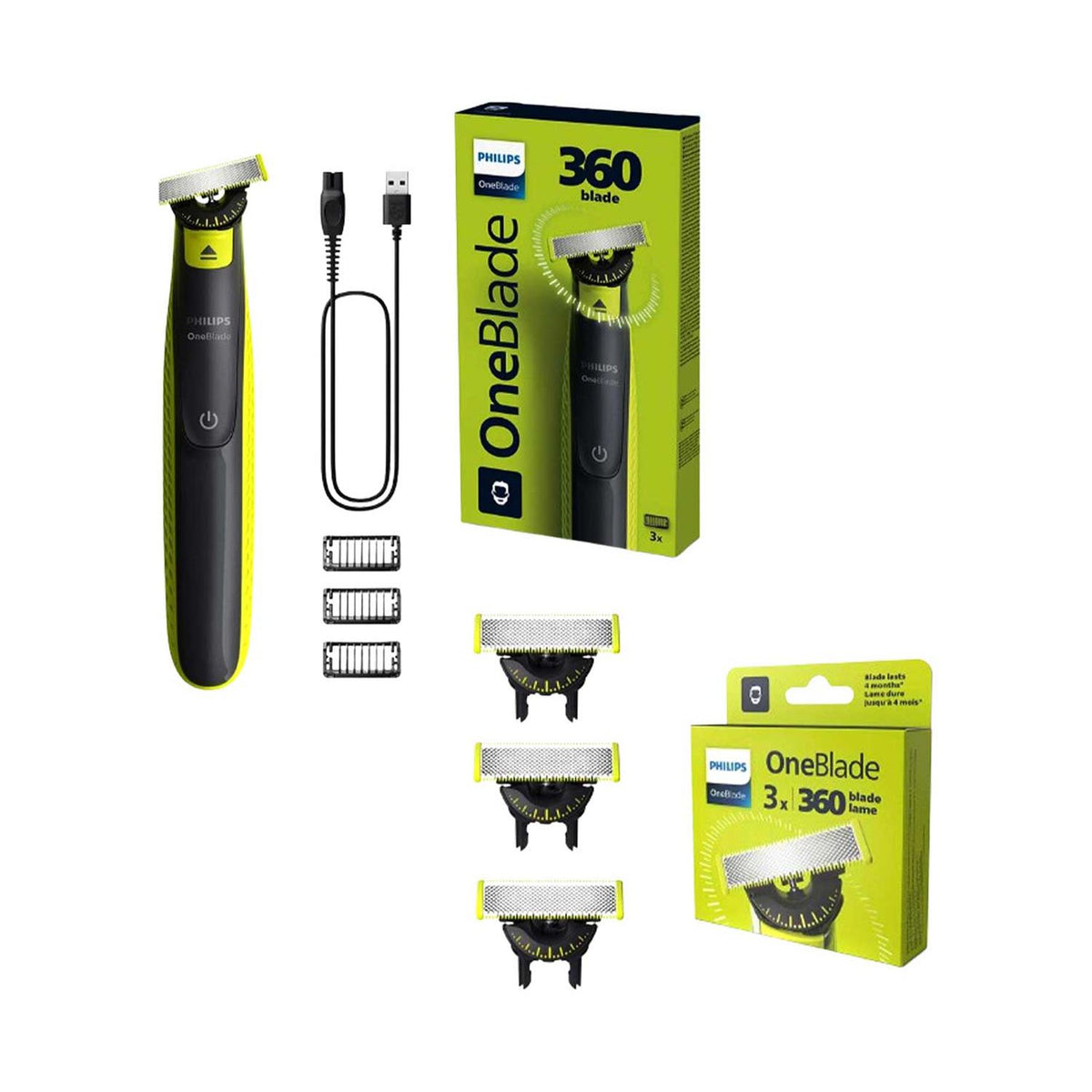 Philips OneBlade 360 face shaver bundle with 3 pack blades, UK version