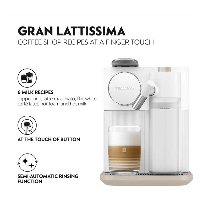 De'Longhi Nespresso Gran Lattissima white coffee machine, imported from the UK