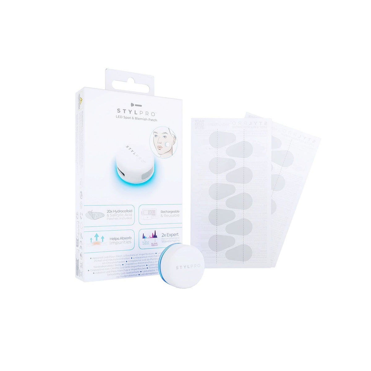 Stylpro LED spot and blemish patch with hydrocolloid patches (British brand)