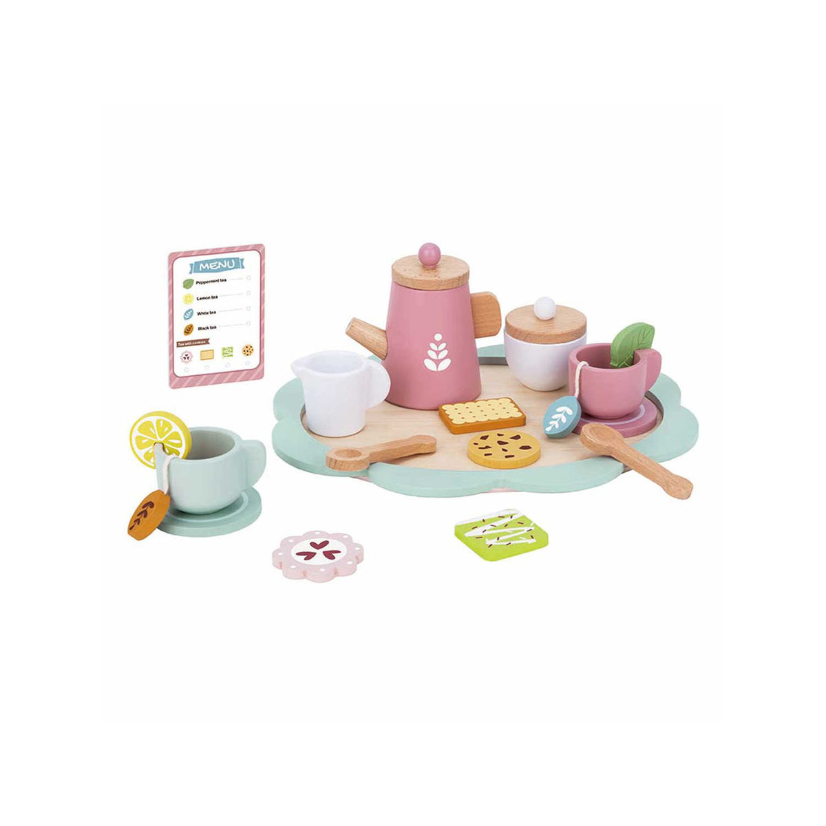 Tooky Toy 21-piece wooden tea set, imported from the UK