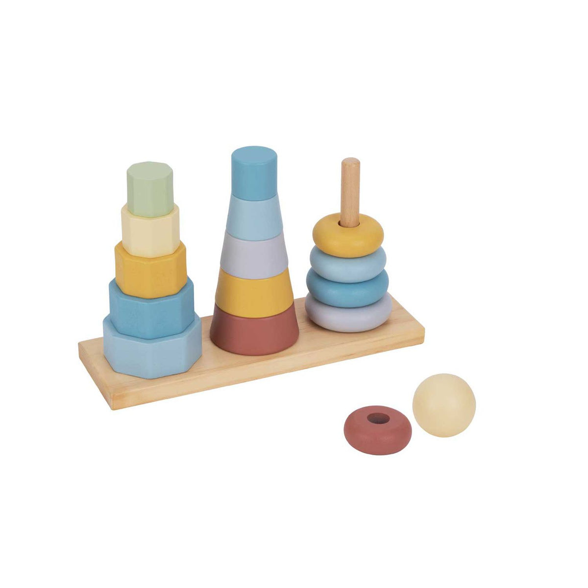 Tooky Toy wooden shape tower with colorful stacking blocks (British brand)