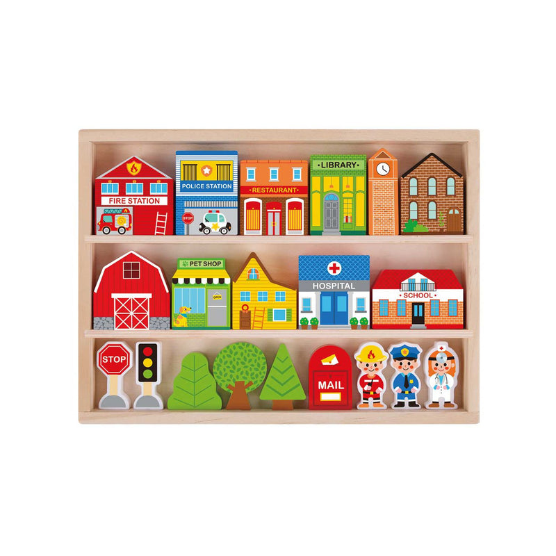 Tooky Toy wooden town play set 20-piece, UK version