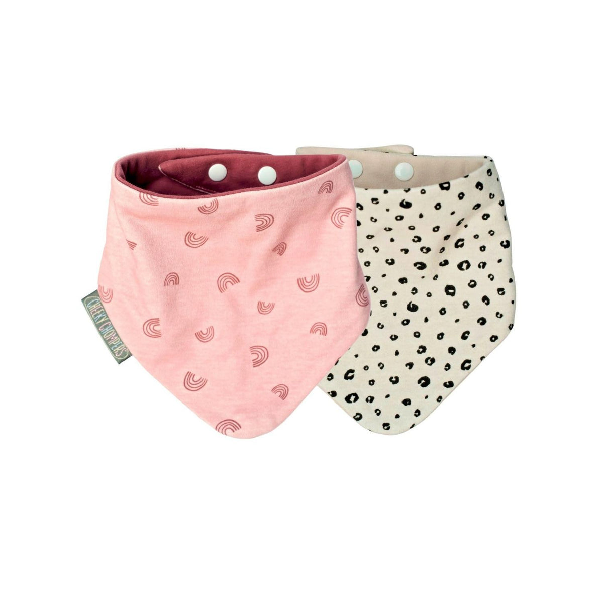 Cheeky Chompers Neckerbib dribble bib 2 pack Rainbow & Leopard, UK version