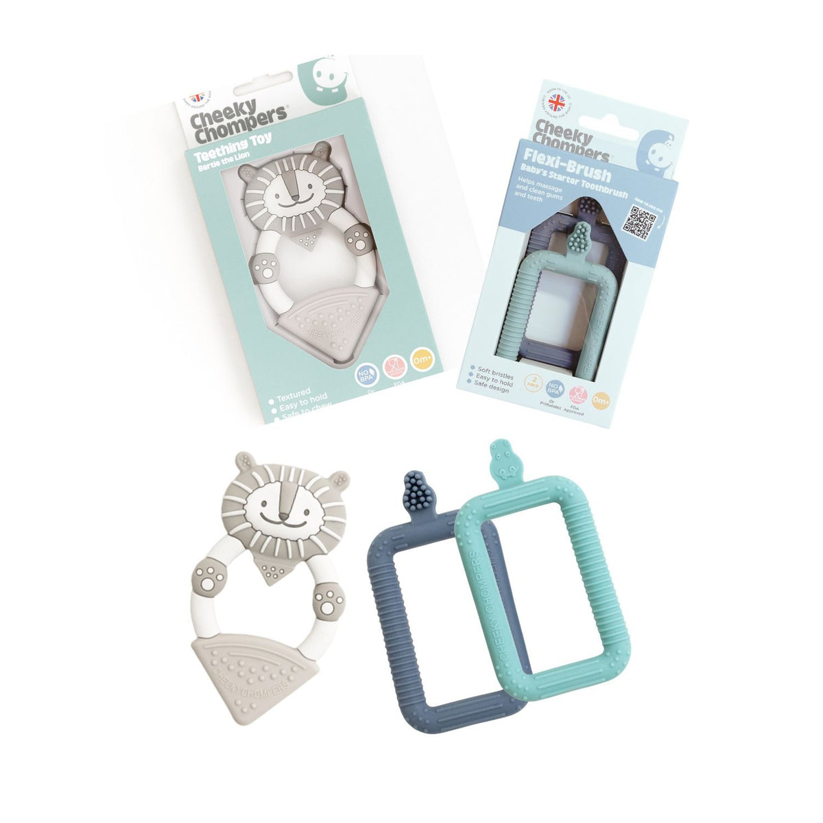 Cheeky Chompers starter toothbrush and silicone teether set, UK version