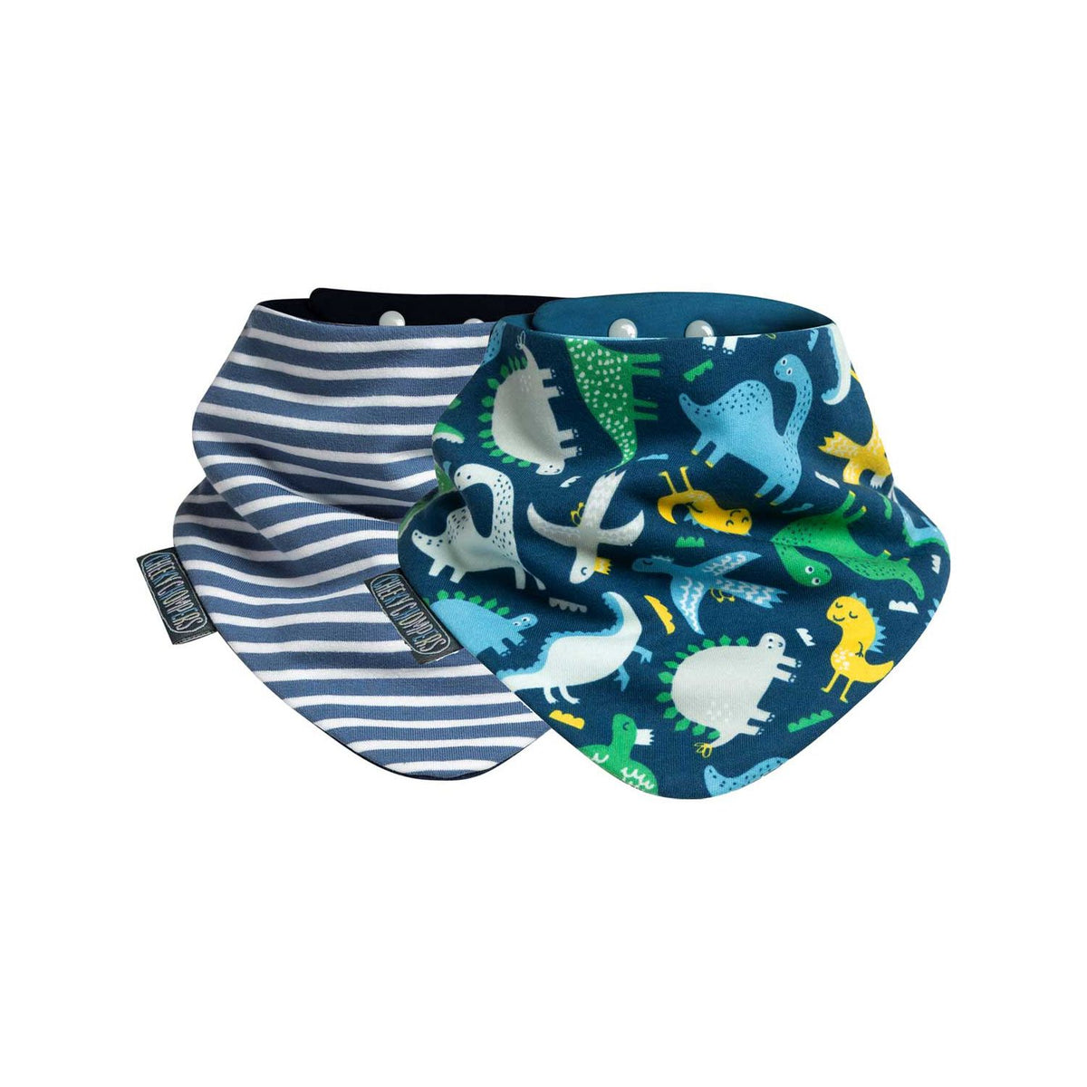 Cheeky Chompers Neckerbib dribble bib 2 pack Stripe and Dino - British product