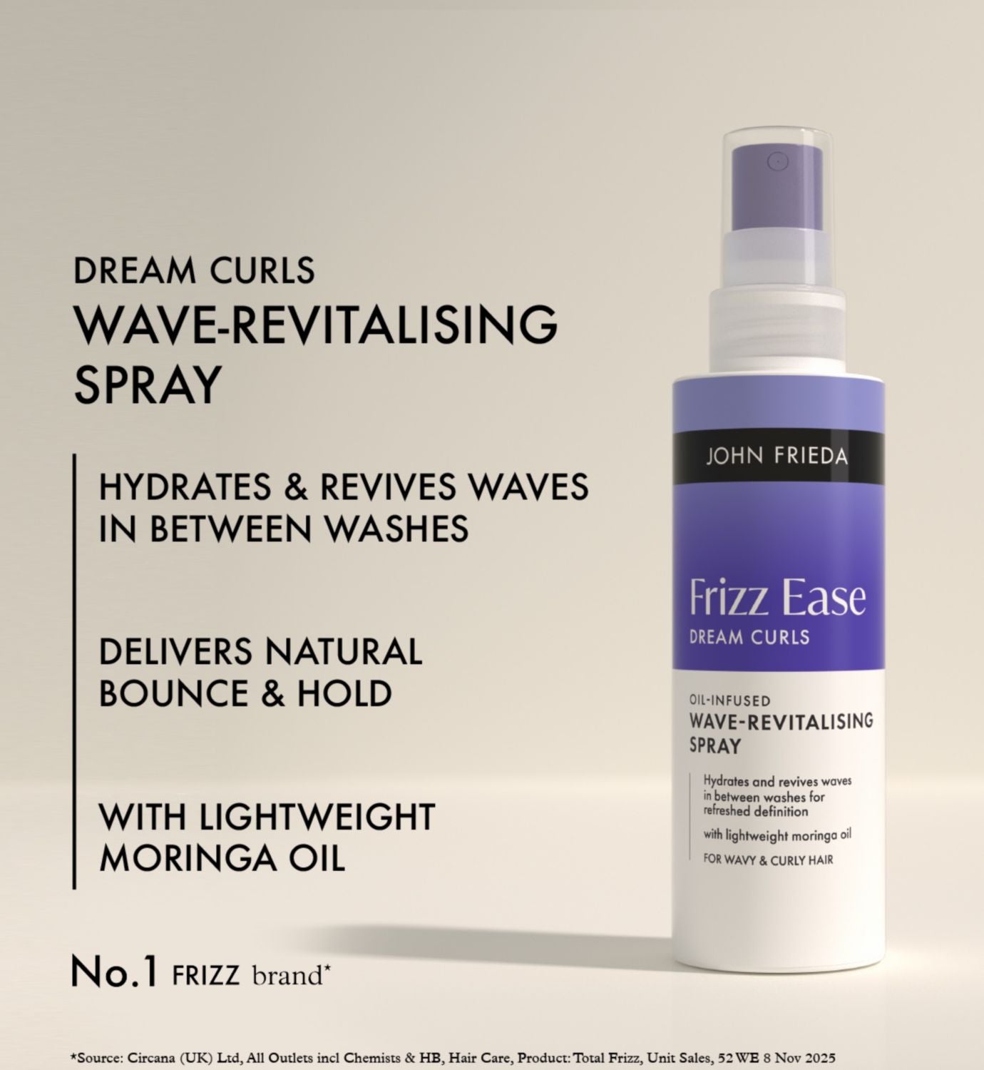 John Frieda Dream Curls wave revitalising spray 150ml, imported from the UK