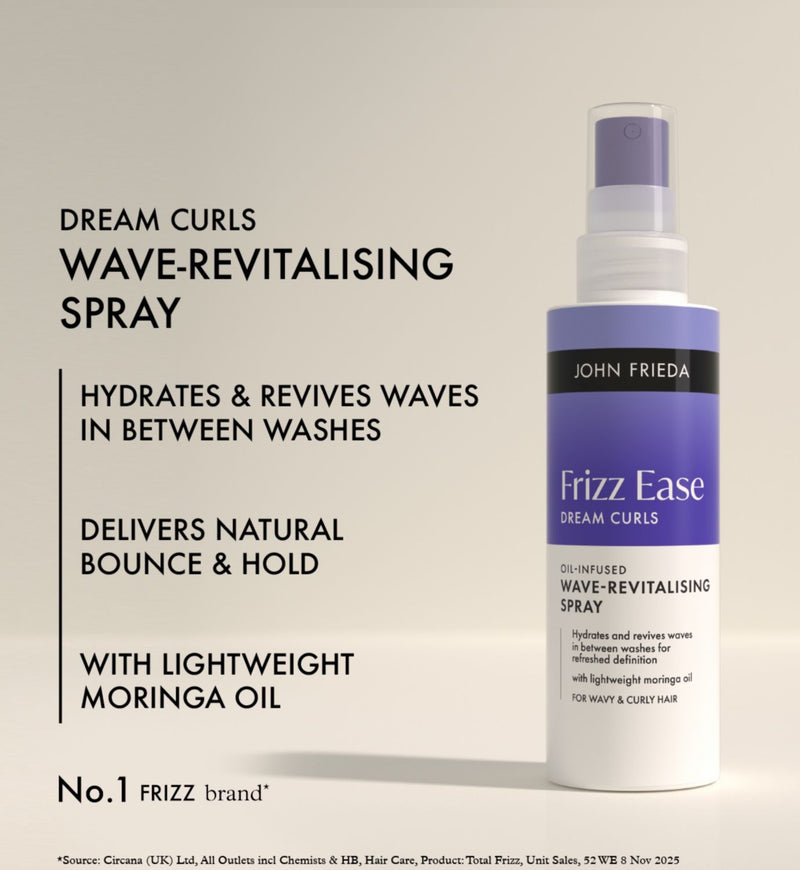John Frieda Dream Curls wave revitalising spray 150ml, imported from the UK