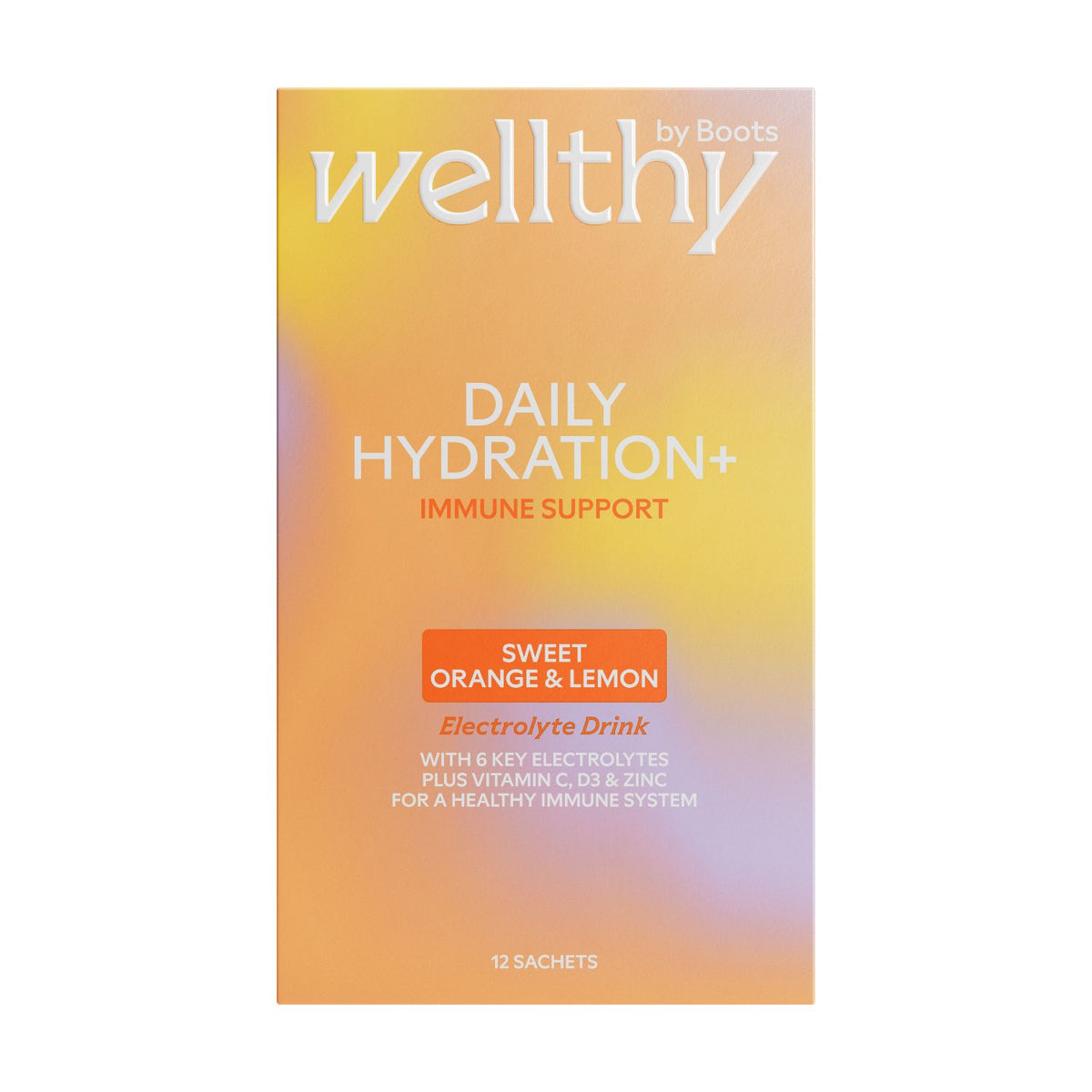 Wellthy by Boots immune support hydration sachets 12 pack, imported from UK