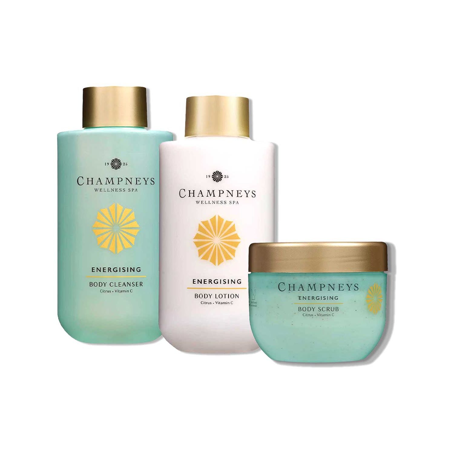 Champneys energising shower bundle with scrub lotion and cleanser, UK version